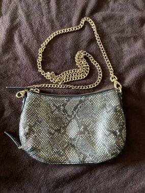 henri bendel Metallic Snake-Print Crossbody in Black and Gold